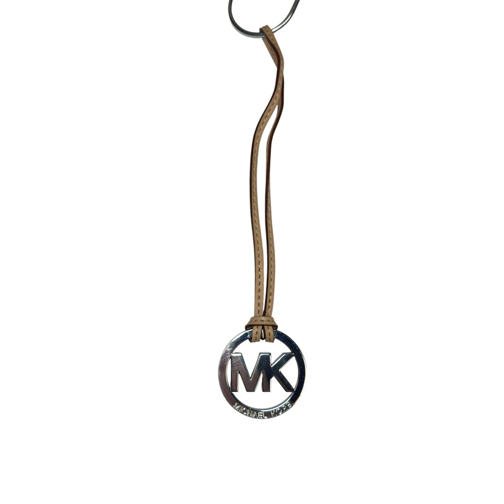 Michael Michael Kors Bag Charm OS Tan Silver MK Circle Logo Keychain Designer